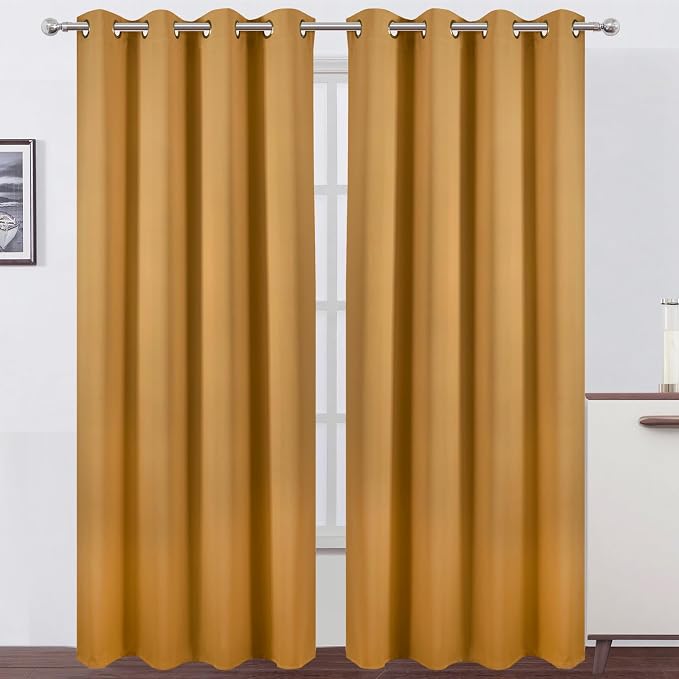 Blackout Curtains 52 x 108 inch/Mustard Yellow Curtains Set of 2 Panels/Thermal by Lemomo