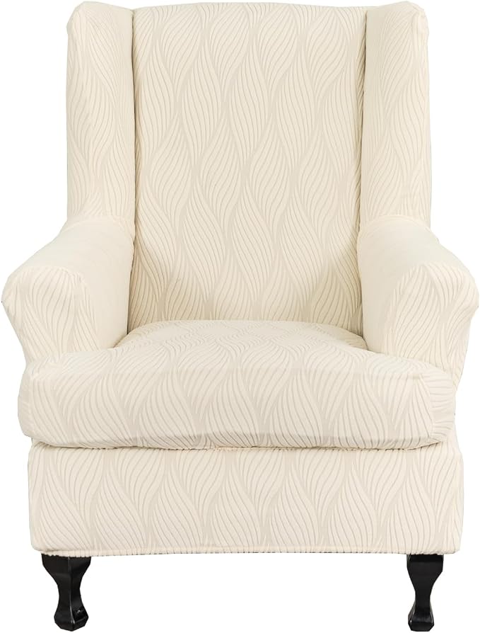 KRFOONN Stretch Wing Chair Slipcovers Jacquard 2 Piece Wingback Chair Covers by KRFOONN