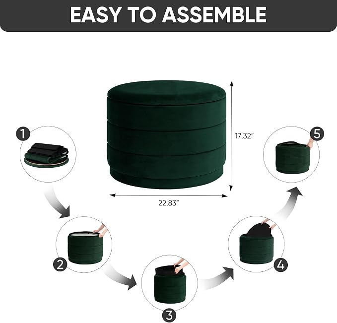 23" Upholstered Round Velvet Ottoman - Image 2