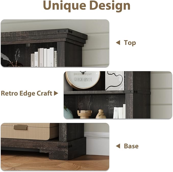 5-Tier Farmhouse Bookshelf, 61.1 inch Tall Bookcase - Image 5