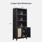 SICOTAS Bookcase 71" Tall Bookshelf 5 Tier Rattan Boho Bookcase - Image 2