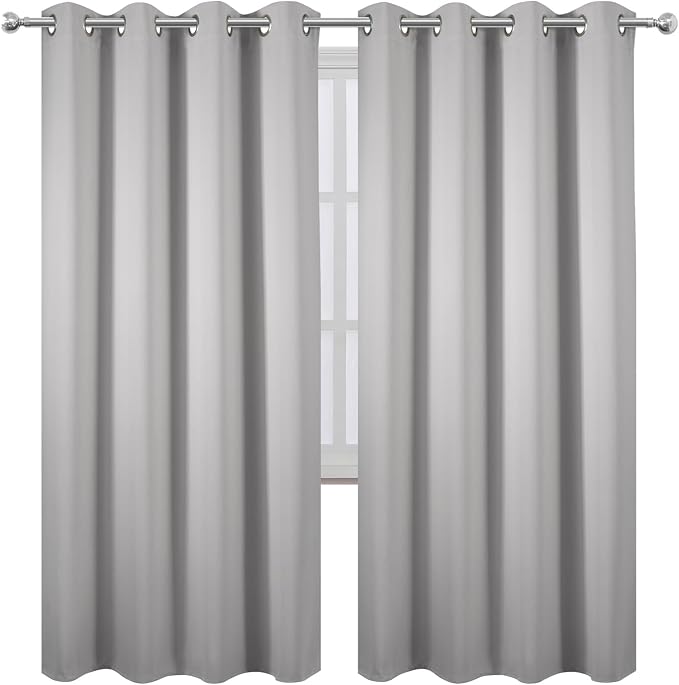 Blackout Curtains 66 x 72 Inch Long Light Grey Curtains Set of 2 Panels Room - Image 2