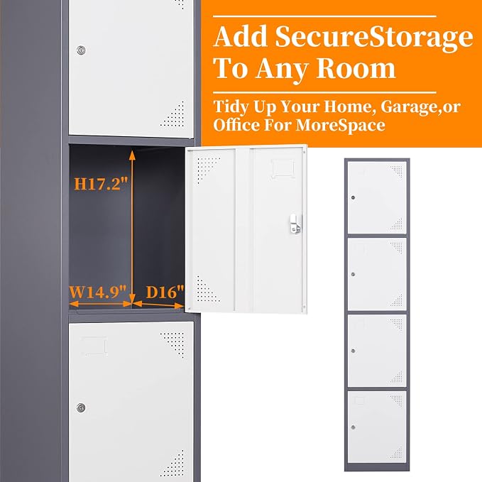 Metal Locker with 4 Doors, Lockable Locker Cabinet - Image 4