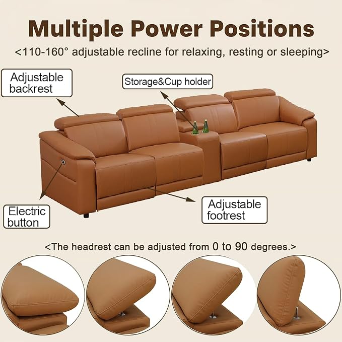 Power Recliner Sofa Set, Reclining Sectional Sofa Couch - Image 3
