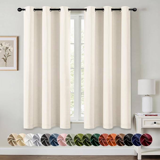 MIULEE Blackout Curtains for Bedroom 2 Panels 40 x 45 Inch Long Beige White | by MIULEE