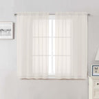Ivory Sheer Curtains 50 Inch Length 2 Pcs, Rustic Farmhouse Curtains by Lecloud