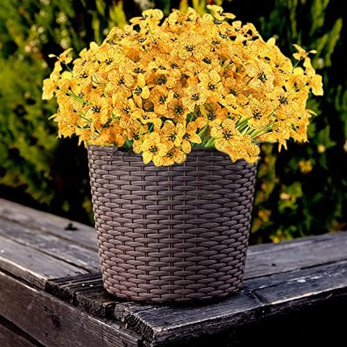 Outdoor Artificial Fake Flowers Plants - 24 Bundles Outside Artificial Violet Plastic Faux Flowers Outdoor Shrubs for Indoor Outside Decor(Yellow) - Image 3