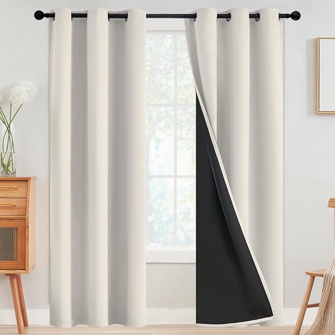 SimpleHome Cream 100% Blackout Curtains Room Darkening Living Room 72 Inch | by SimpleHome