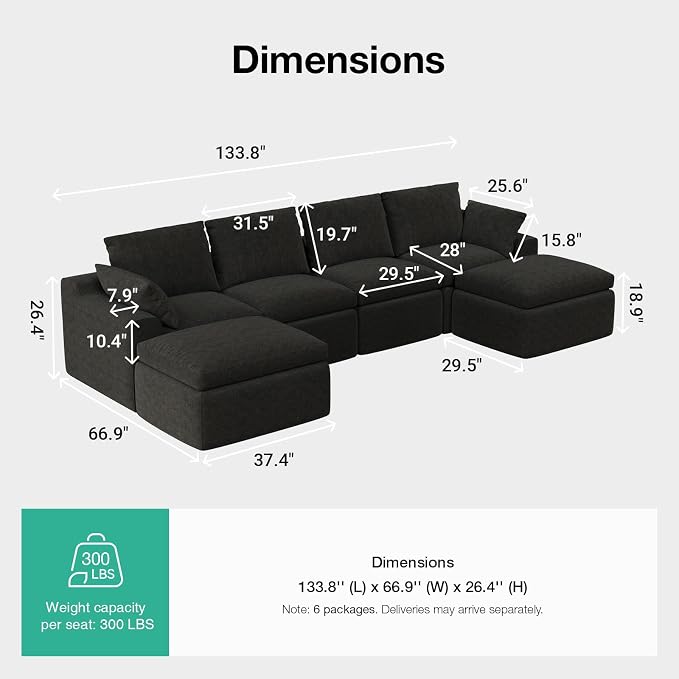Novilla 133.8" Modular Cloud Couch, Modern Sectional Sofa - Image 2