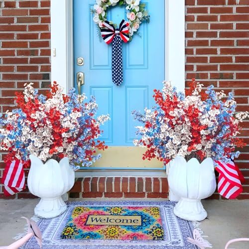 Uieke 15 Pcs 4th of July Artificial Flowers Fake Patriotic Babys Breath Flowers for Independence Day Decor Blue White Red Silk Flowers for Memorial Day Floral Arrangement Home Wedding - Image 6