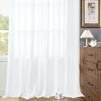 YoungsTex White Linen Semi Sheer Curtains 42 X 63 Inch Length 2 Panels | Light - Image 8