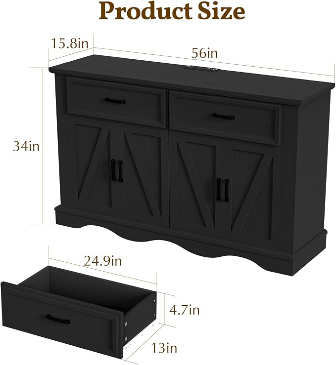 56" Large Wooden Buffet Cabinet - Image 2