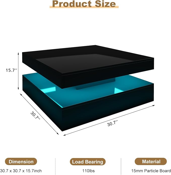 HedoAjim Black LED Coffee Table - Image 2