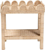 Pemberly Row Bohemian Scallop Side Table, Natural Rattan and Mahogany Wood - Image 4
