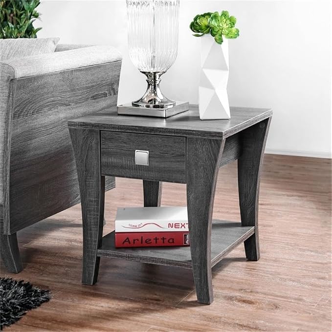 BOWERY HILL Transitional Wood Storage End Table, Solid Wood and Veneer - Image 6