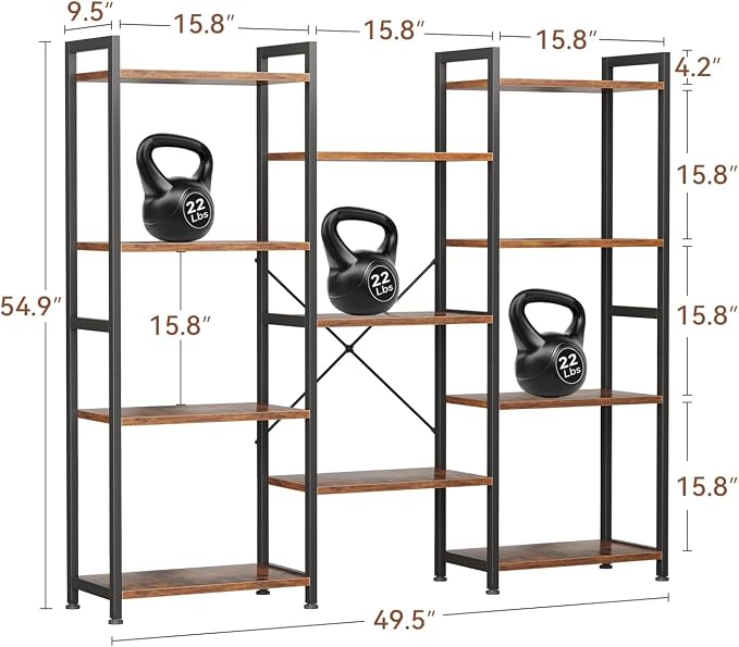 Casaottima Triple 4 Tier Bookshelf, Large Bookcase - Image 2