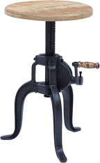 Jofran Global Archive Industrial Iron Crank Accent Table, Natural and Black - Image 10