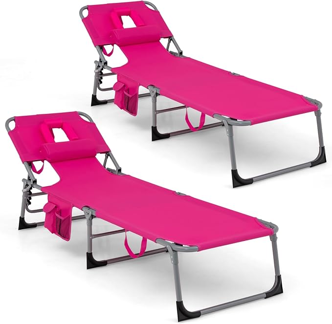 Goplus Tanning Chair, Folding Adjustable Patio Lounge Chair by Goplus