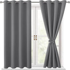 Blackout Curtains for Bedroom 52 x 54 Inch Long Light Grey 2 Panels | Thermal by Hiasan