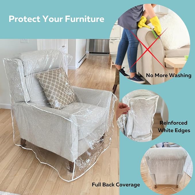 Evelots 2-Pack Clear Vinyl Recliner Covers, Spill-Resistant Protectors | - Image 3