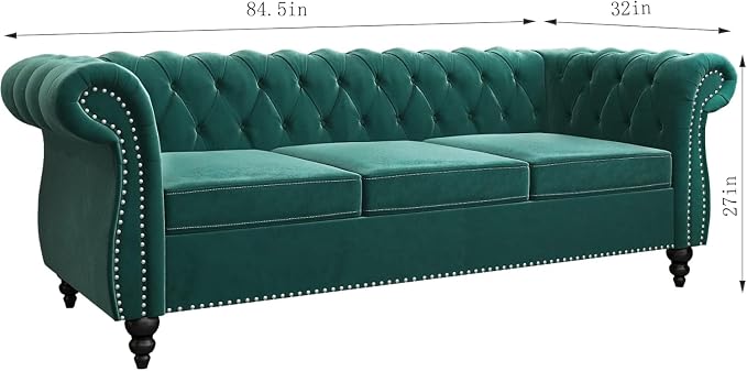 Mid-Century 3 Seater Sofa, Velvet Couch - Image 2