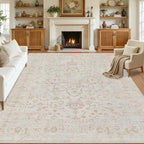 Area Rugs 9x12 Living Room: Bedroom Washable Carpet Warm Beige | Vintage Boho by Luxturiy