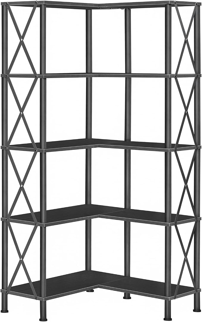 HOOBRO Corner Bookshelf, 5-Tier L-Shaped Bookcase, Industrial Open Display by HOOBRO