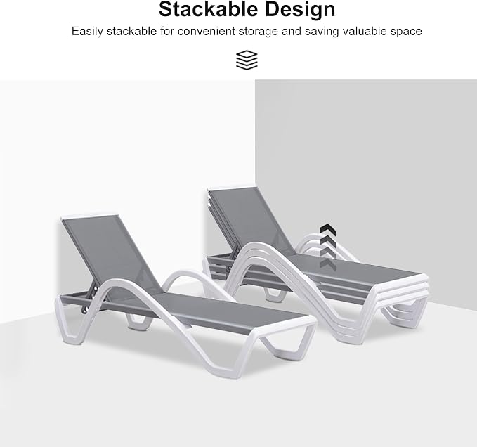 PURPLE LEAF Patio Chaise Lounge Chair Set Outside Aluminum Plastic Stackable - Image 6
