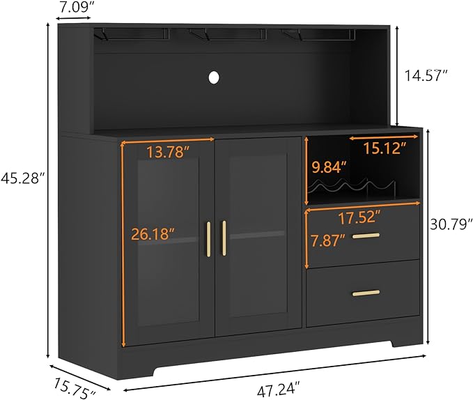 Bar Cabinet for Home with LED Light, Coffee Bar Cabinet with Wine & Glass Rack - Image 2
