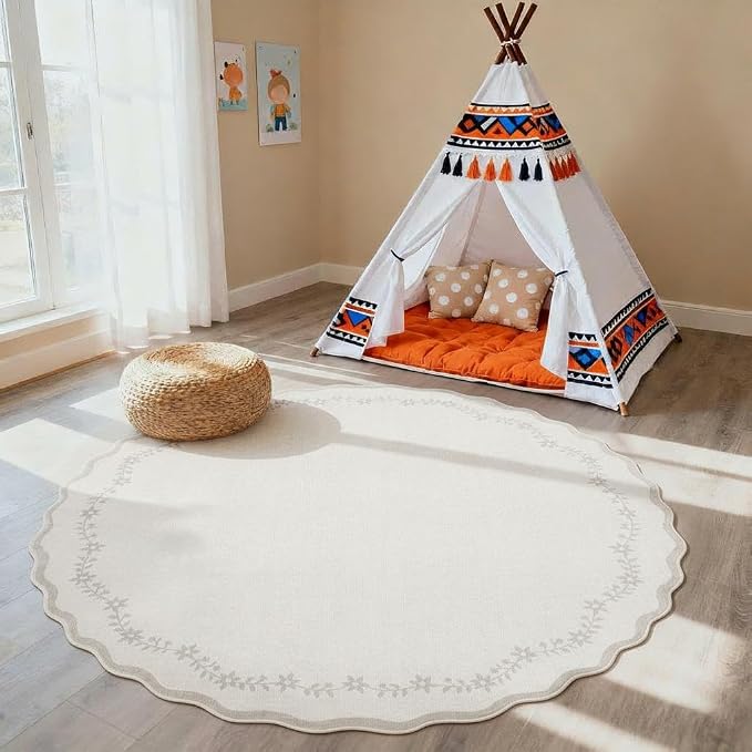 GarveeHome Round Rugs 6ft Scalloped Washable Circle Rug - Image 3