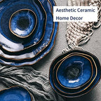 8 Inch Ceramic Decorative Bowl, Blue Reactive Glaze Centerpiece - Image 3