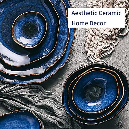 8 Inch Ceramic Decorative Bowl, Blue Reactive Glaze Centerpiece - Image 3