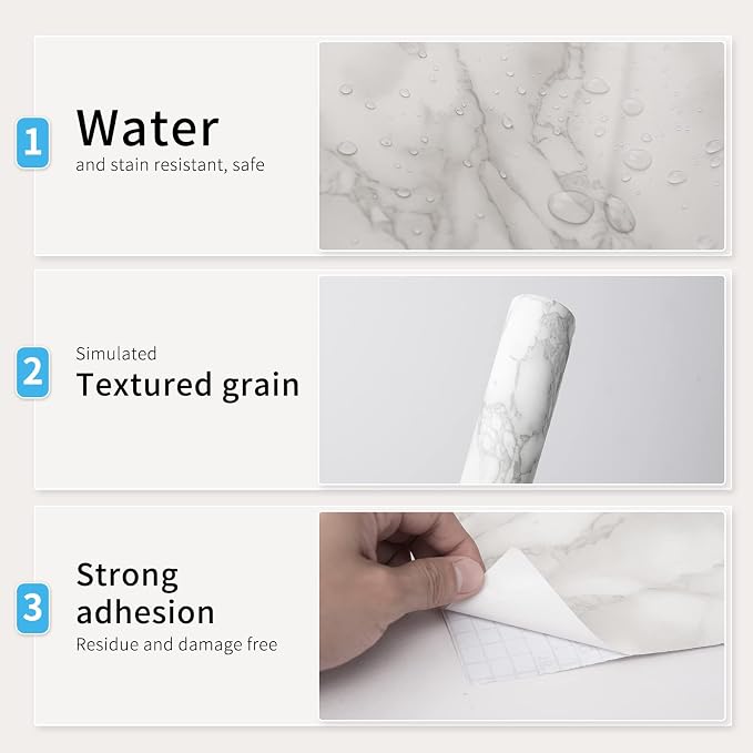 Art3d 17.7" W x 78.7" L Contact Paper Grey Marble - Image 2