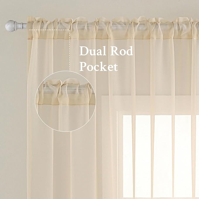 MIULEE 2 Panels Sheer Curtains for Living Room 54 X 72 Inches Cream | Window - Image 2