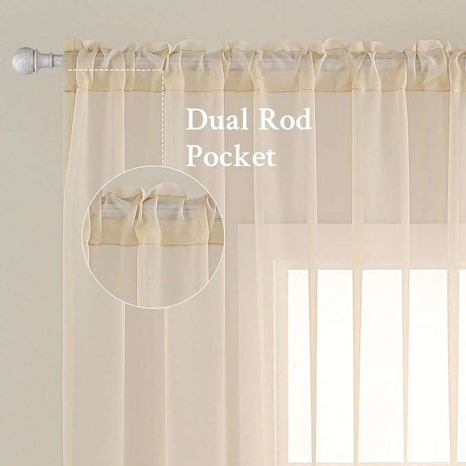 MIULEE 2 Panels Sheer Curtains for Living Room 54 X 96 Inches Cream | Window - Image 2