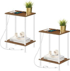 HOOBRO Side Table with Charging Station, Nightstand with 2-Layer Storage Shelves by HOOBRO