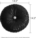 HIG Set of 2 Black Metallic Leather Decorative Round Pleated Throw Pillows | - Image 5