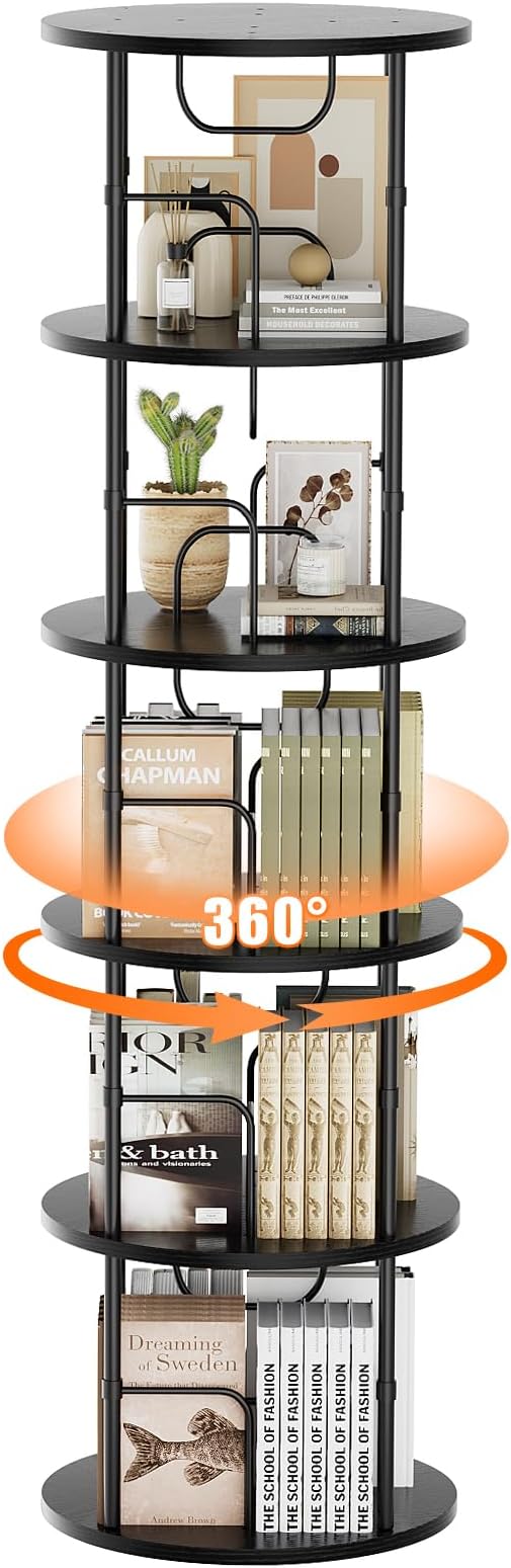 ALLSTAND 5 Tier Rotating Bookshelf, 360 ° Display Stackable Spinning Bookshelf - Image 8