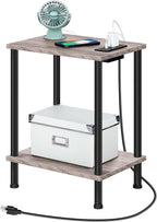 HOOBRO Side Table with Charging Station, Nightstand with 2-Layer Storage Shelves - Image 6