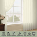 Cream Sheer Curtains 72 Inches Long 2 Panels Set, Transparent Voile Sheer - Image 3