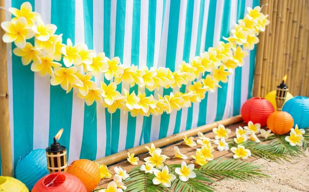 10 pcs White in Yellow Hawaiian Plumeria Flowers Artificial -1.5" Stems - Image 4