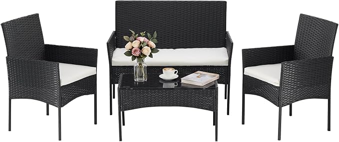 Sweetcrispy 4-Piece Patio Furniture Set, Weather-Resistant PE Rattan Outdoor by Sweetcrispy
