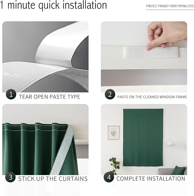 Blackout Curtains for Bedroom Stick On Curtains Window Shades Pull Down - Image 3