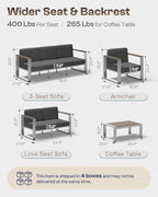 2 Pieces Outdoor Aluminum Armchair, Modern Patio Patio Furniture - Image 7