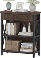 FATORRI Small Bookcase with Drawer, Industrial 3 Shelf Bookshelf, Wood and - Image 8