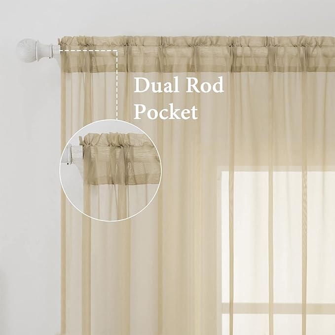 MIULEE 2 Panels Sheer Curtains for Living Room 54 X 102 Inches Beige | Window - Image 2