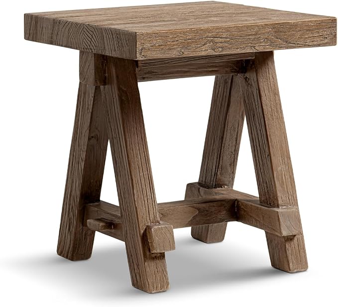 Hawthorne 18" Square Reclaimed Elm Trestle Side Table, Heritage Medium-Dark - Image 6