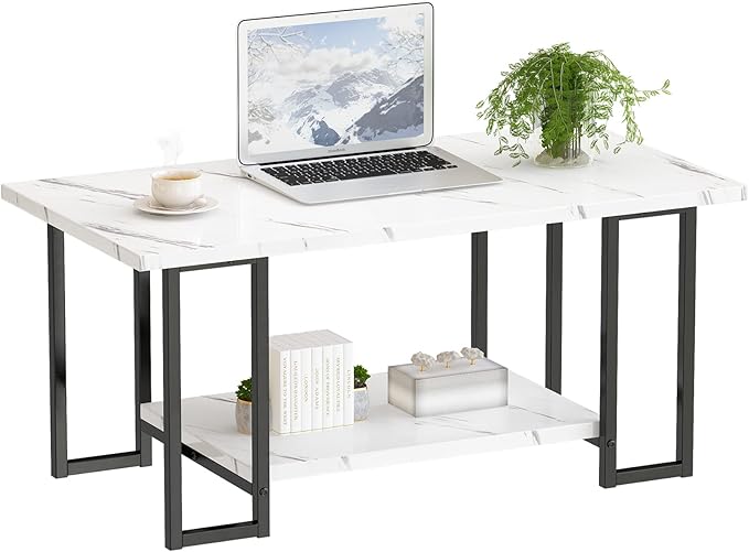 AWQM Marble Coffee Table, Faux Marble Top Rectangular Coffee Table - Image 7