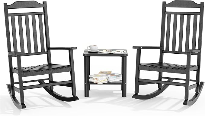 3 Piece Outdoor Rocking Bistro Set, Rocking Chairs Outdoor Furniture, Resin by GYMHILL