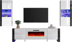 AMERLIFE 3-Piece Modern Wall Unit Entertainment Center Set, High Gloss 80" - Image 8